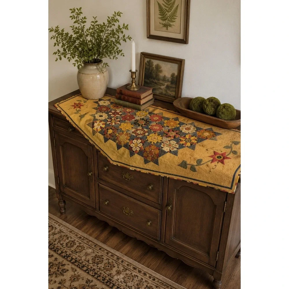 Handmade Floral Patchwork Quilt Bed Runner Buffet Table Runner Quilted OOAK